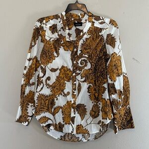 SAND Copenhagen Womens Oxana Button Blouse 3549 Golden Floral Leaf Sz 36 US S